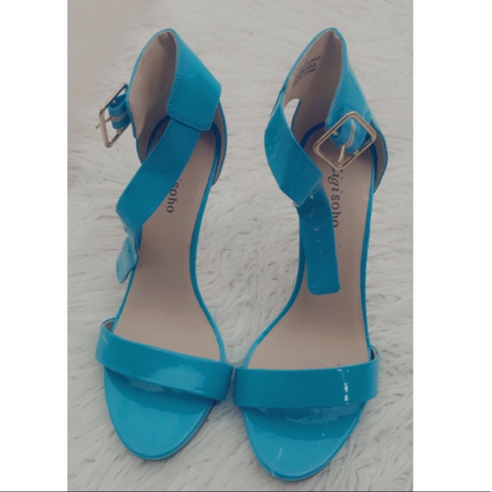 Turquoise strappy heeled sandals EUC